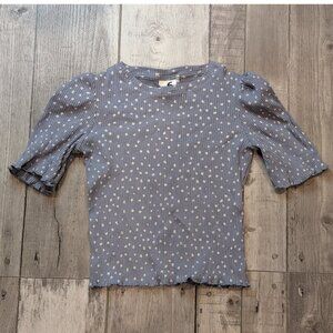 Cotton On, Ribbed Puff Sleeve Floral Shirt, Light Blue with White Flowers, Sz 6